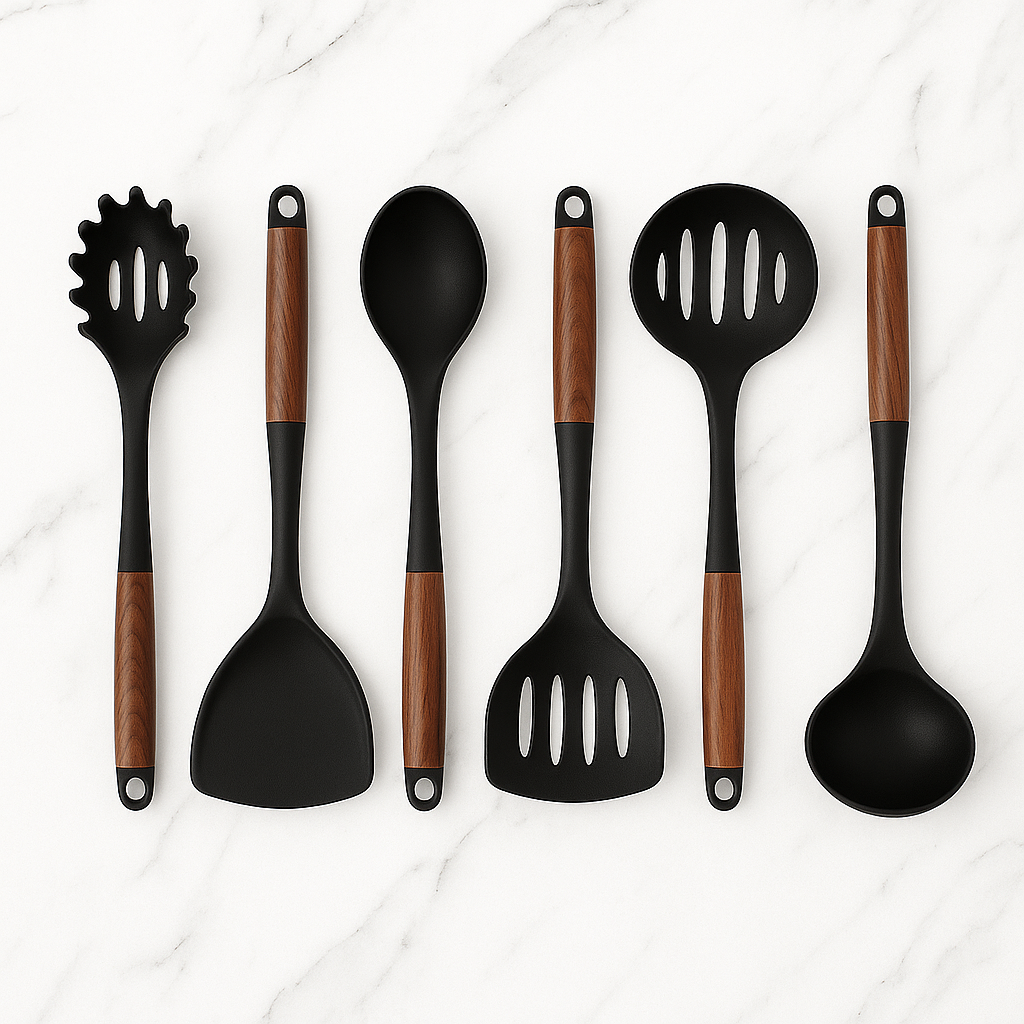 6-Piece Nylon Kitchen Utensil Set with Wood-Effect Handles