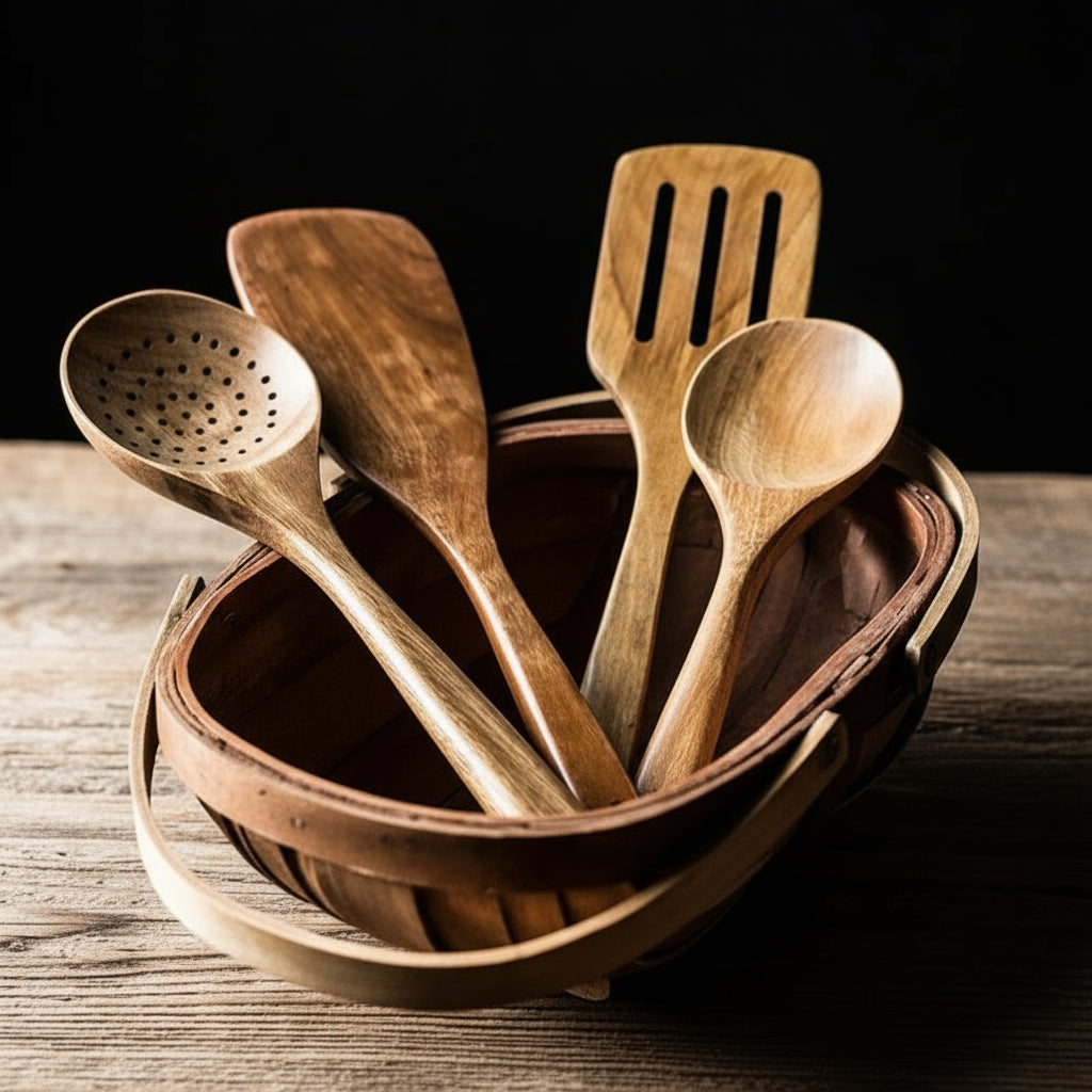 9-Piece Teak Wood Cooking Utensil Set with Holder